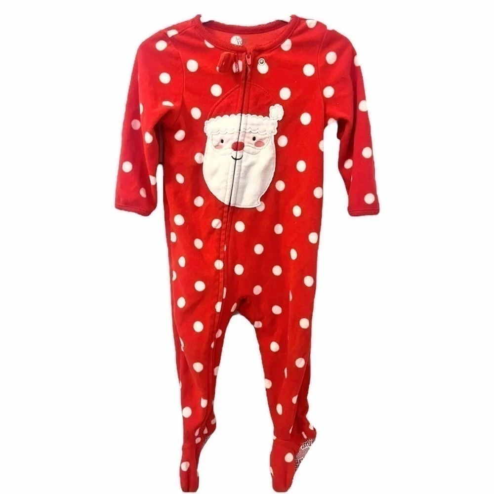 Carters Girls 3T Footed Christmas Pajamas Santa Polka Dot Red White Just One You